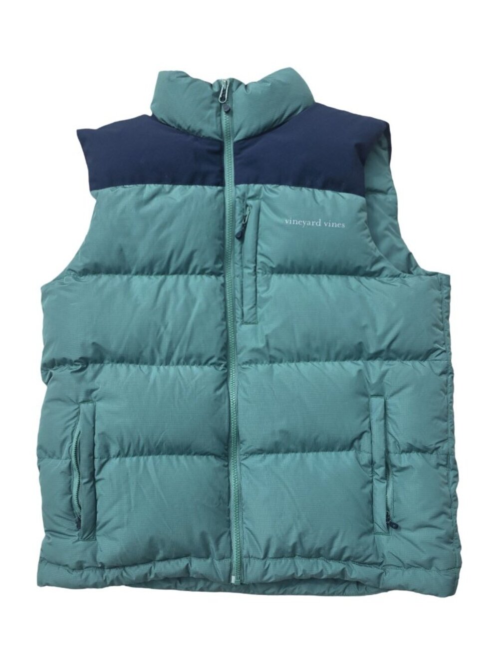 Vineyard Vines Mens Medium Puffer Vest Teal Green Navy Full Zip Insulated